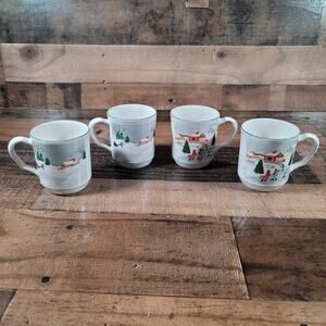 Sango Silent Night Mugs Joan Luntz Christmas Holiday Set of 4
